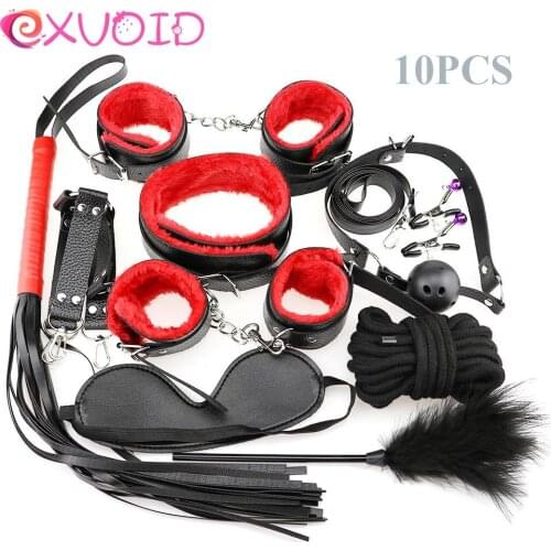 EXVOID 10 Pcs/Set BDSM Bondage Sex Whip Eye Mask Nipple Clip Flush Handcuffs Sex Toys For Couples Flirting Rope Slave Restraints