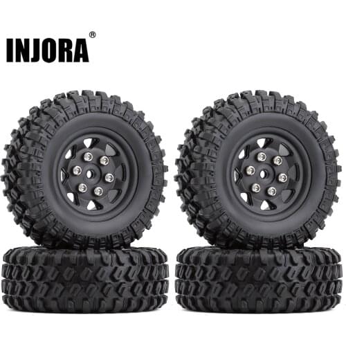 INJORA 4PCS 49*18mm Beadlock Micro Crawler Wheel Rims Tires Set for 1/24 RC Crawler Car Axial SCX24 90081