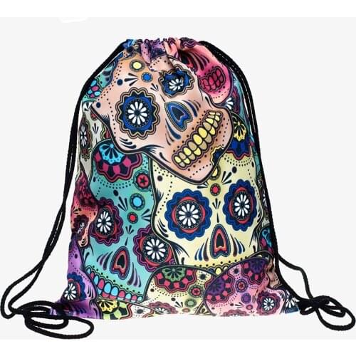 Bundle pocket rope bag 3-D Digital Printing Mexican Skull Bundle Pocket for Tie Backpack women bags woman Shoulder bag factory