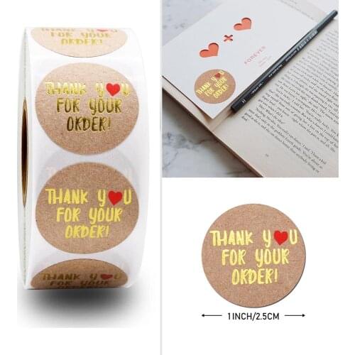 500pcs Thank You for YOUR ORDER Kraft Stickers with Gold Foil Round Labels Sticker for Small Shop Handmade Sticker