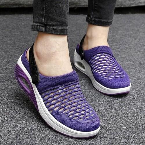 Women casual shoes Lightweight Soft Wedge Sandals Women Casual Sneakers Summer Hollow Mesh Breathable Casual Shoes Woman