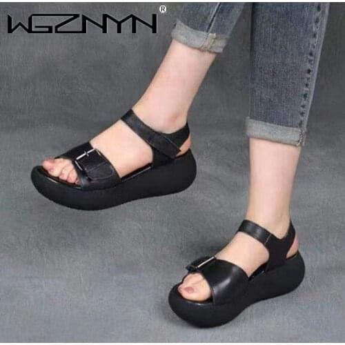 2021 Summer Wedges Shoes for Women Open Toe Beach Female Sandals Genuine PU Leather Slingback Sandals Platform Ladies Sandals