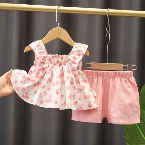 Summer Clothes for Girls Outfits Flower Print Camisole 2PCS Baby Girl Kids Elastic Vest Sweet Princess Boutique Kids Clothing
