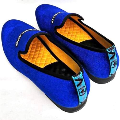 Men Classics Loafers Moccasins Blue Velvet Dress Shoes Wedding Party Flats Smoking Slippers Casual Shoes Fashion