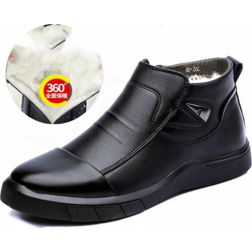 Cowhide Wool leather Mens Shoes Plus velvet Thick Wool Cotton Shoes Mens Non-slip Warm Shoes Men Casual Snow Boots ZIP New