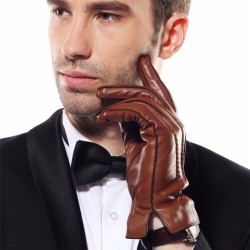 2018 HOT SALE Mens Genuine Leather Gloves Swallow Tailed Design Winter Sheepskin Glove Velvet Lined Gloves Male EM009WQF-5