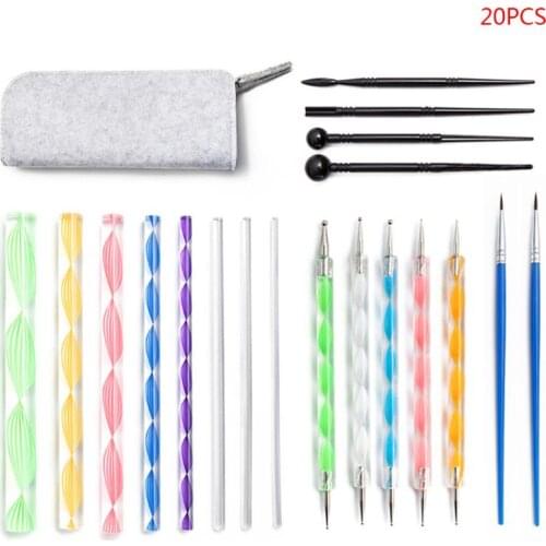 20pcs Mandala Dotted Tools Set for Painting Rock Acrylic Stick Drawing Brush Hook Line Pen Kit