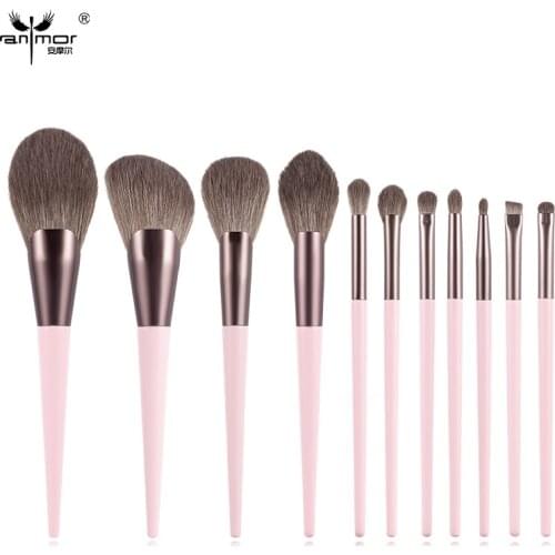 ANMOR 11Pcs Makeup Brushes Set For Contour Powder Highlighting Eyeshadow Blending Make Up Brush Cosmetic Tool Kit Brochas