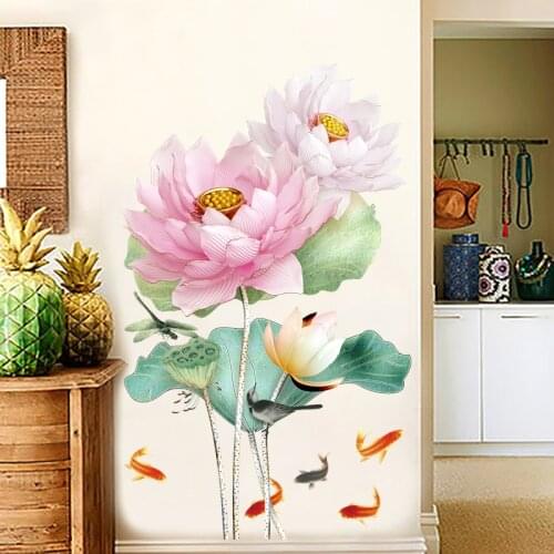 New 5D wall sticker HD Elegant lotus PVC removable waterproof DIY stickers TV backdrop decorative painting creative wallpaper