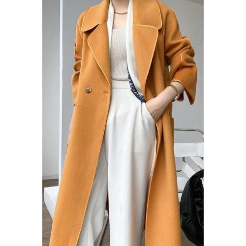 Autumn and winter new double-sided cashmere coat women loose Korean double-sided woolen coat mid-length windbreaker