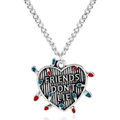 Stranger Things "Friends Don't Lie" Choker Necklace Light Bulb Letter Heart Pendant Necklace for Best friend Gift Charms Jewelry