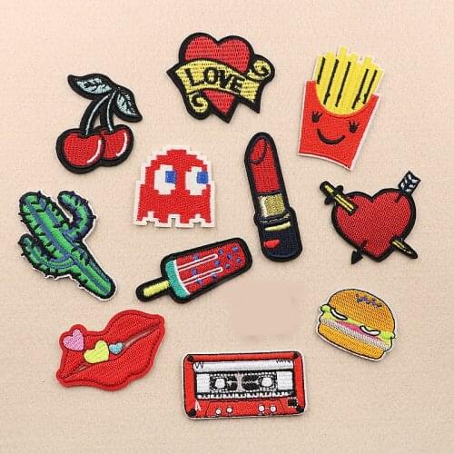 PGY Heart Lip Bow Patch Iron On Kid Cheap Embroidered Cute Cartoon Patches For Clothes Sticker Jacket Badges Applique Parches