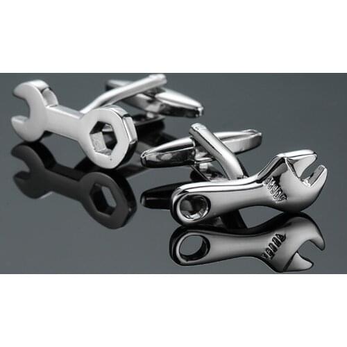 KC-079 Men Gift Wrench CuffLinks Silver Color Copper Material Novelty Spanner Tool Design Free Shipping