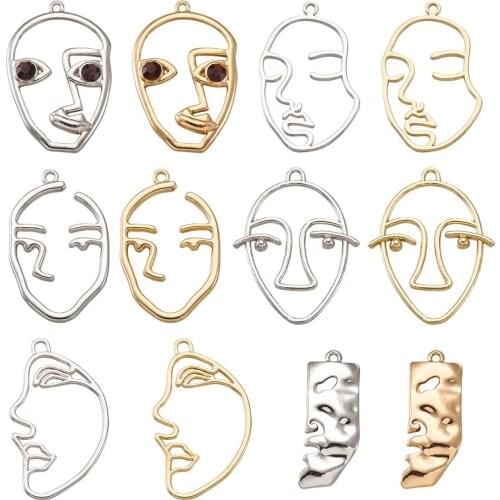24pcs/box Alloy Art Abstract Human Face Hollow Charms Pendant for DIY Jewelry Findings Necklaces Earrings Making Accessories
