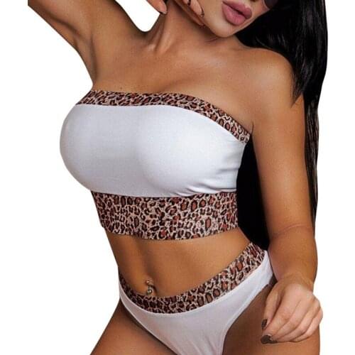 Sexy Push Up Bikini Women Swimsuit 2020 Leopard Print Bandeau Beachwear Brazilian Bikini Set Swimwear Bathing Suit Swimming Suit