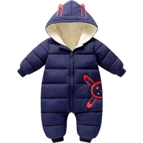 Winter Autumn Thick Warm Infant Baby Jumpsuit Hooded Inside Fleece Boy Girl Overalls Children Outerwear Kids Cartoon Snowsuit