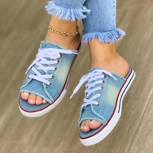 Slippers women denim flat shoes ladies summer open-toed home women casual fashion 2020 summer women comfortable plus size
