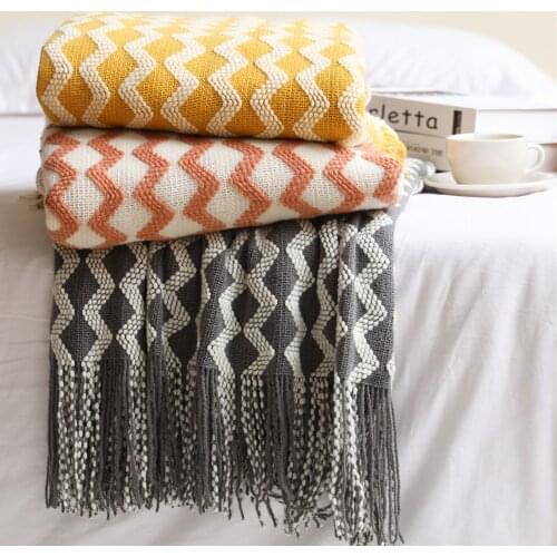 Textile City Cashmere Imitation Wool Warm Knit Blanket Pashmina Geometric Pattern Jacquard Weighted Blanket for Bedroom 130x200