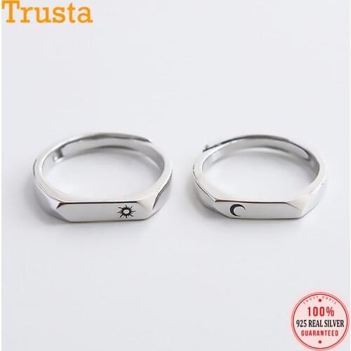 Trustdavis Real 925 Sterling Silver Sun Moon Lover Smooth Simple Style Adjustable Rings for Women Men Couple Fine Jewelry DA1749