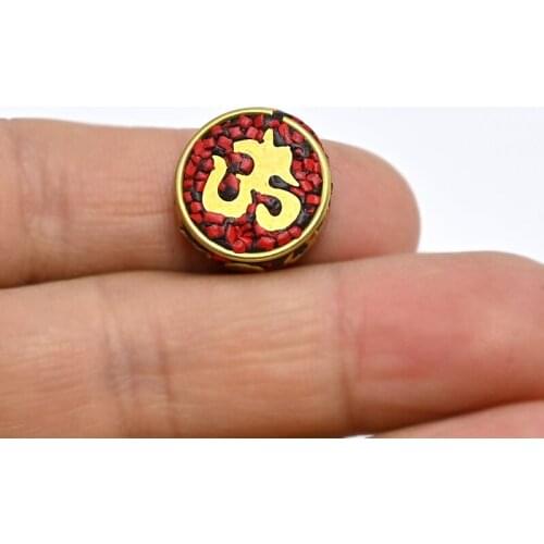 TZ-F06 Antique Nepal Handmade Six-word mantra Brass With Synthetic Coral And Turkey stone Bracelet DIY Bead For Necklace Making