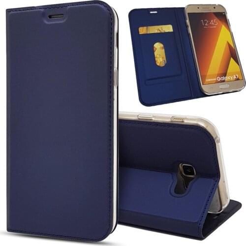Ultra Slim Magnetic Case For Samsung Galaxy A7 2017 Flip Stand Cover with card slots Fundas Protective Shell