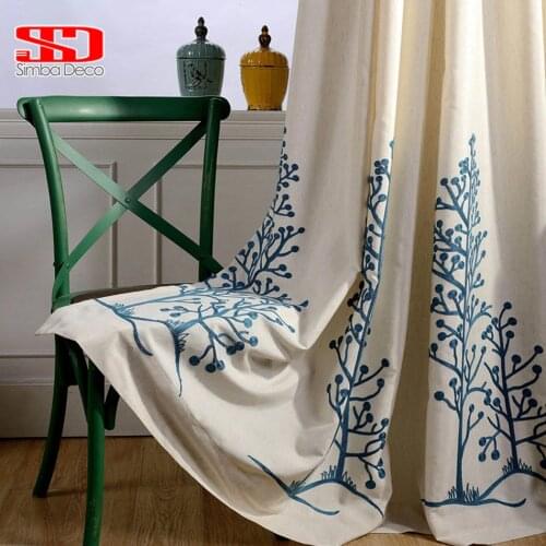Cotton Linen Fabric Curtains Blackout For Bedroom Trees Leaf Blinds Drapes Window Vorhang Sheer Cortinas For Living Room Kitchen
