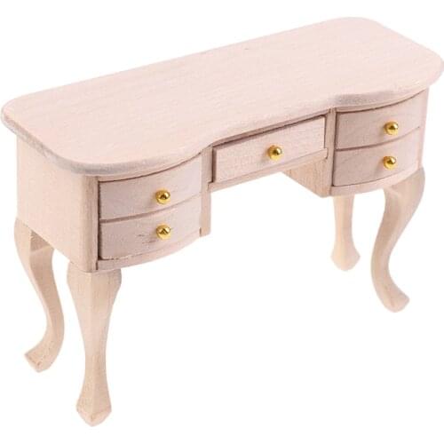 1:12 Dollhouse Miniature Wooden Unpainted Desk Table Model Furniture Accessories Christmas Gift Dollhouse