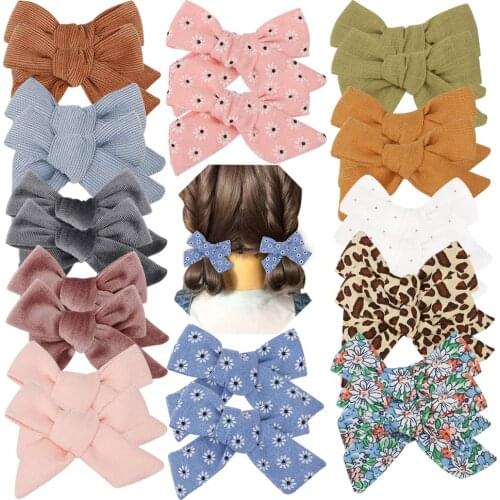1/2PCS Flower Cotton Hair Bows With Clip For Baby Girls Solid Boutique Hair Clips Hairgrip Barrettes Headwear Hair Acesssories