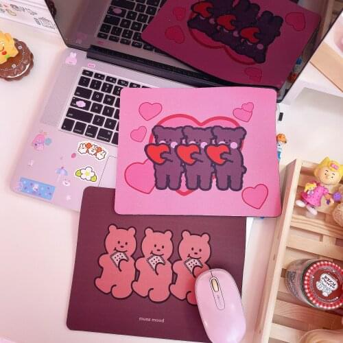 1pc Cute Office Mouse Pad Square Rubber Cartoon Bear Computer Game Pad Non-slip