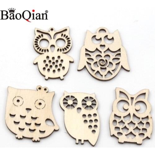 10pcs Mixed Owl Wood Slices Painting Scrapbooking Craft For Home Decoration Hanging Ornament Wooden DIY Accessory 39mm