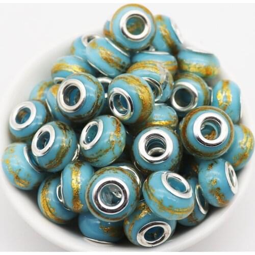 10Pcs Wholesale Gold Glitter Big Hole Beads for Women Girls Jewelry Making Bead Fit European Pandora Bracelet Bangle Necklace