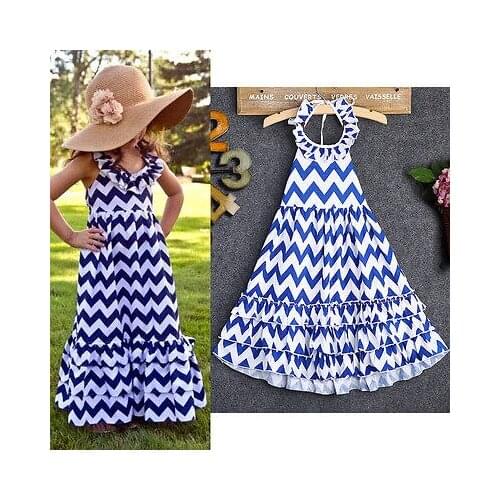 2016 Baby Girls Summer Dress Kids Wave Stripe Boho Maxi Long Sundress Party Dress