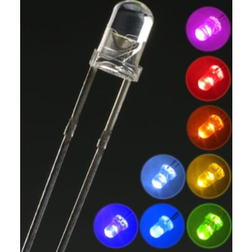 3MM/F3 LED white hair red yellow blue green orange purple round head bright light-emitting diode straight plug LED light