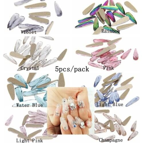 5pcs 3x10mm Glitter Strass Crystal Rhinestones For 3D Nails Art Backpack DIY Design Decorations Gold Flatback Long Water Drop