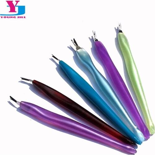 6pcs/Lot Mix Color Cuticle Pusher Manicure Tools To Repair Dead Skin Fork Push Rod Along Crystal Horny Nail Tools Wholesale