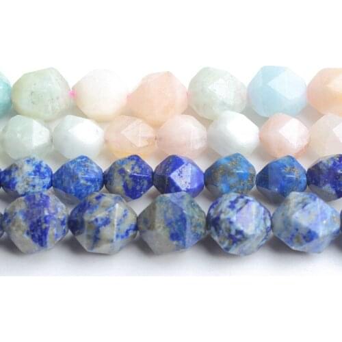 8/10mm Natural Faceted Lapis Lazuli Morganite Stone Round Loose Stone Beads For Jewellery Making Diy Bracelet 15inches