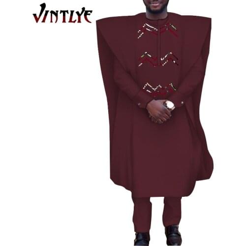 African Style Clothes for Men Bazin Riche Dashiki Mens Suits Nigeria Agbada Dubai Robe Casual Loose Summer Attire WYN1323