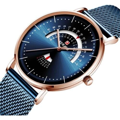 Brand Designer Wristwatch Mens Creative Functional Week Date Dress Watch for Men Steel Blue Sports Clock Waterproof Relogio