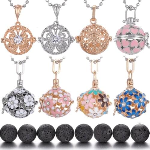 Diffuser Necklace Fashion Daisy Sunflower Lava Stone Pregnancy Chime Ball Necklace Essential Oil Diffuser Aromatherapy Necklace