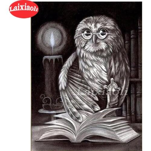 Diy Diamond Painting owl book diamond mosaic full square drill diamond embroidery cross stitch black white home decor