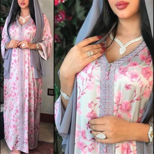 Floral Print Muslim Women Hijab Long Dress Kaftan Middle East Ethnic Turkey Moroccan Maxi Abaya Islamic Arabic Dubai Robe Gown