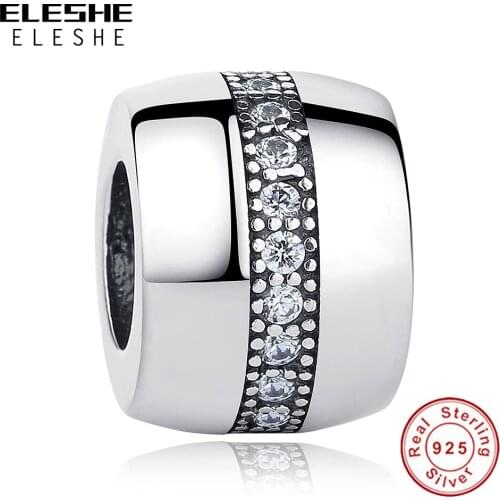 ELESHE 100% 925 Sterling Silver Charm Beads with CZ Clip Bead fit Original Charm Bracelet DIY Jewelry Making Gift