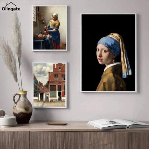 Canvas Painting Girl with A Pearl Earring Wall Art Poster Vintage Lady Prints House Building Picture for Living Room Decor