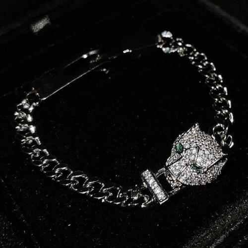 Cool Wild Leopard Head Bracelet For Men Jewelry Shiny Zircon Animal Bangle Male Hand Accessories Bracelets 2021 New Jewelry Gift