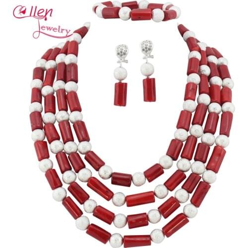 Red African Coral beads Jewelry Set Coral Beaded Necklace Set Nigerian Wedding Beads Jewelry Set W7109