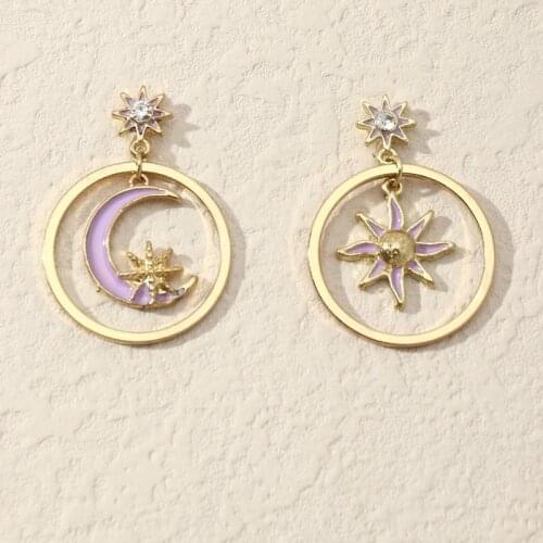 Fashion Vintage Drop Earrings Women Luxury Alloy Drops of Oil Blue Purple Stars Moon Stud Earrings Jewelry for Girls Party