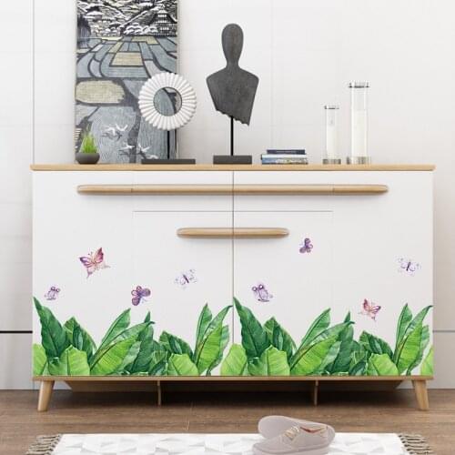 New Green Plant Skirting Line Butterfly Wall Sticker Bedroom Living Room Skirting Line Wall Sticker