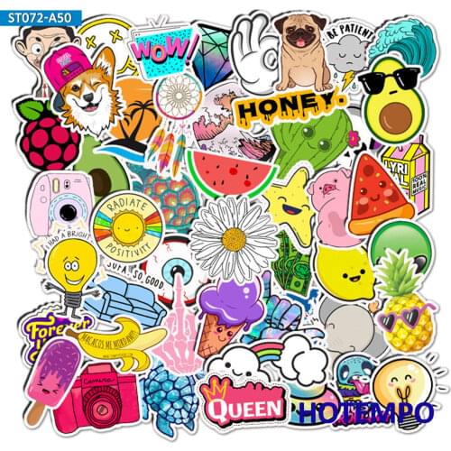 50pcs Funny Cute Small Fresh Simple Cartoon Mixed Decals Stickers Pack for DIY Phone Laptop Luggage Stationery Scrapbook Sticker