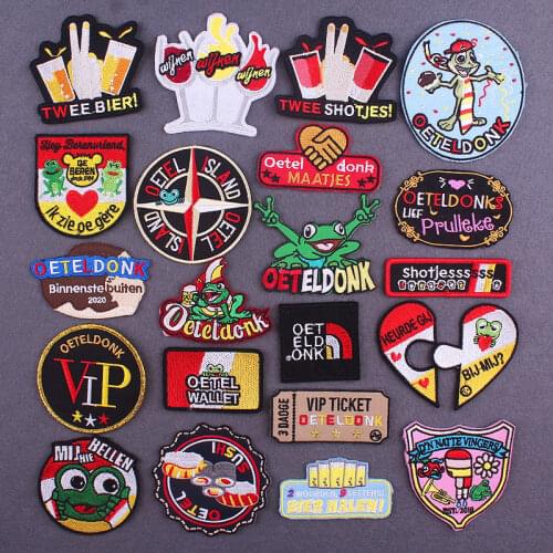 Netherland Carnival Frog Beer Patches On Clothes Oeteldonk Embroidered Patches For Clothing DIY Cartoon Frog Embroidery Patch