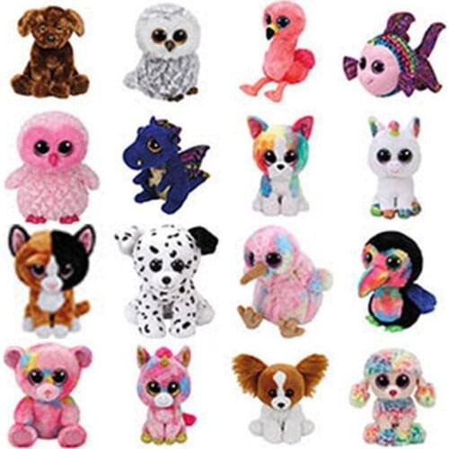 New 6"15CM Ty Beanie Big Eyes Fox Koala Owl Unicorn Dragon Poodle Bat Octopus Soft Plush Cute Doll Toy Decor Child Birthday Gift